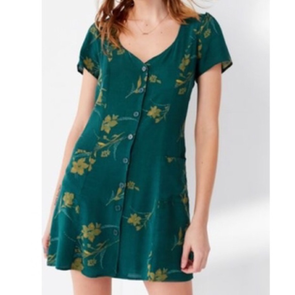UO Lola Button-Down Mini Green Dress